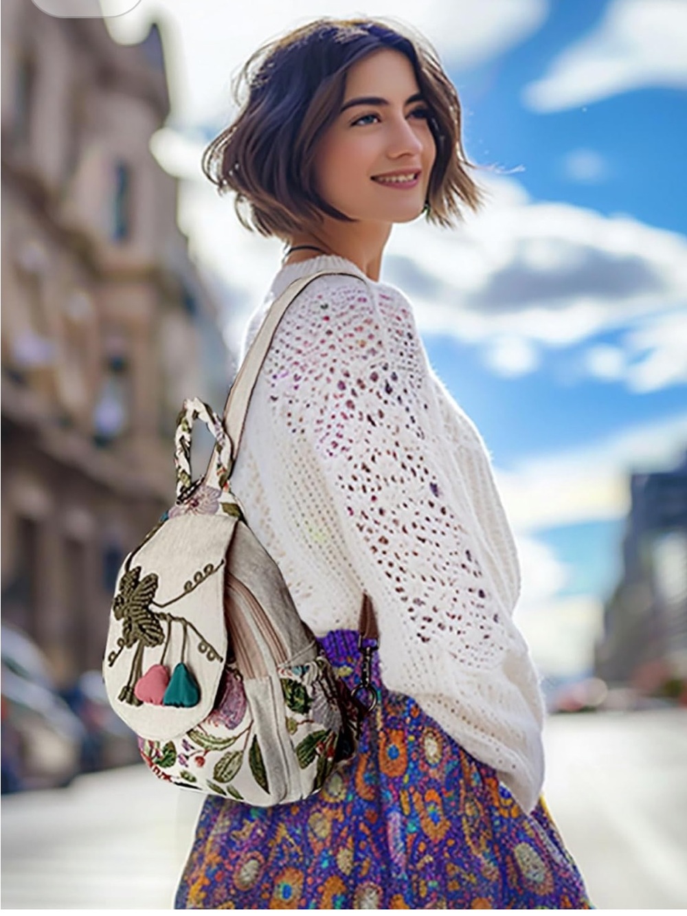 Cute Boho Small Backpack Handknit Bag - Picture 2 of 12